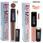 Flattering, fuss-free nudes that go with everything. The Nicely Nude Duo includes:
Bridget Stay Put Matte Lip Cream– a toffee nude matte lip cream
Pinkly Nude Line Smoothing Lip Gloss – a nude pink beige gloss
Directions: Apply thin coat of Stay Put Matte Lip Cream to your lips. To do so, after dipping the wand into the tube, wipe off some of the product onto the opening, then blend the Stay Put Matte Lip Cream onto your lips. Let the color set/ dry. Then apply a little