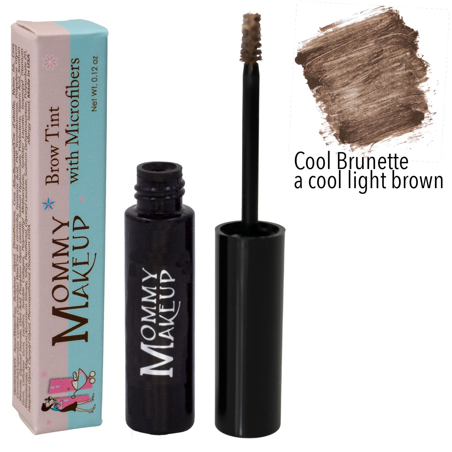 Brow Tint with Microfibers - Cool Brunette by Mommy Makeup for a balanced and bright eye! Tinted Eyebrow Gel. Clump-free, paraben-free, talc free, allergy tested, PETA certified cruelty free.
