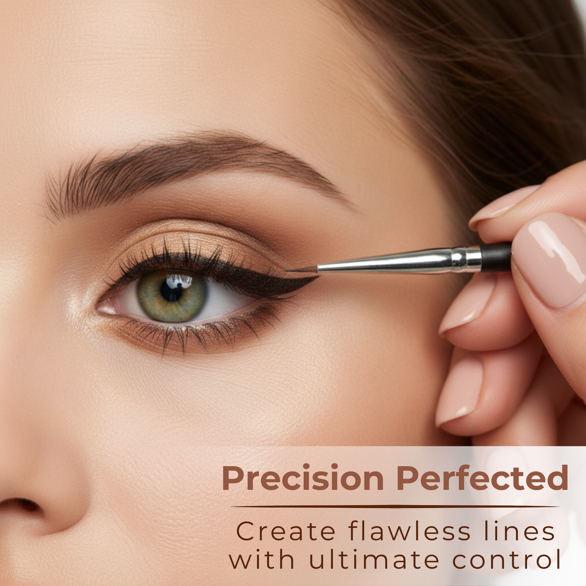 Close-up of a person applying eyeliner with Mommy Makeup Pointed Eyeliner Brush, focusing on precision and control.