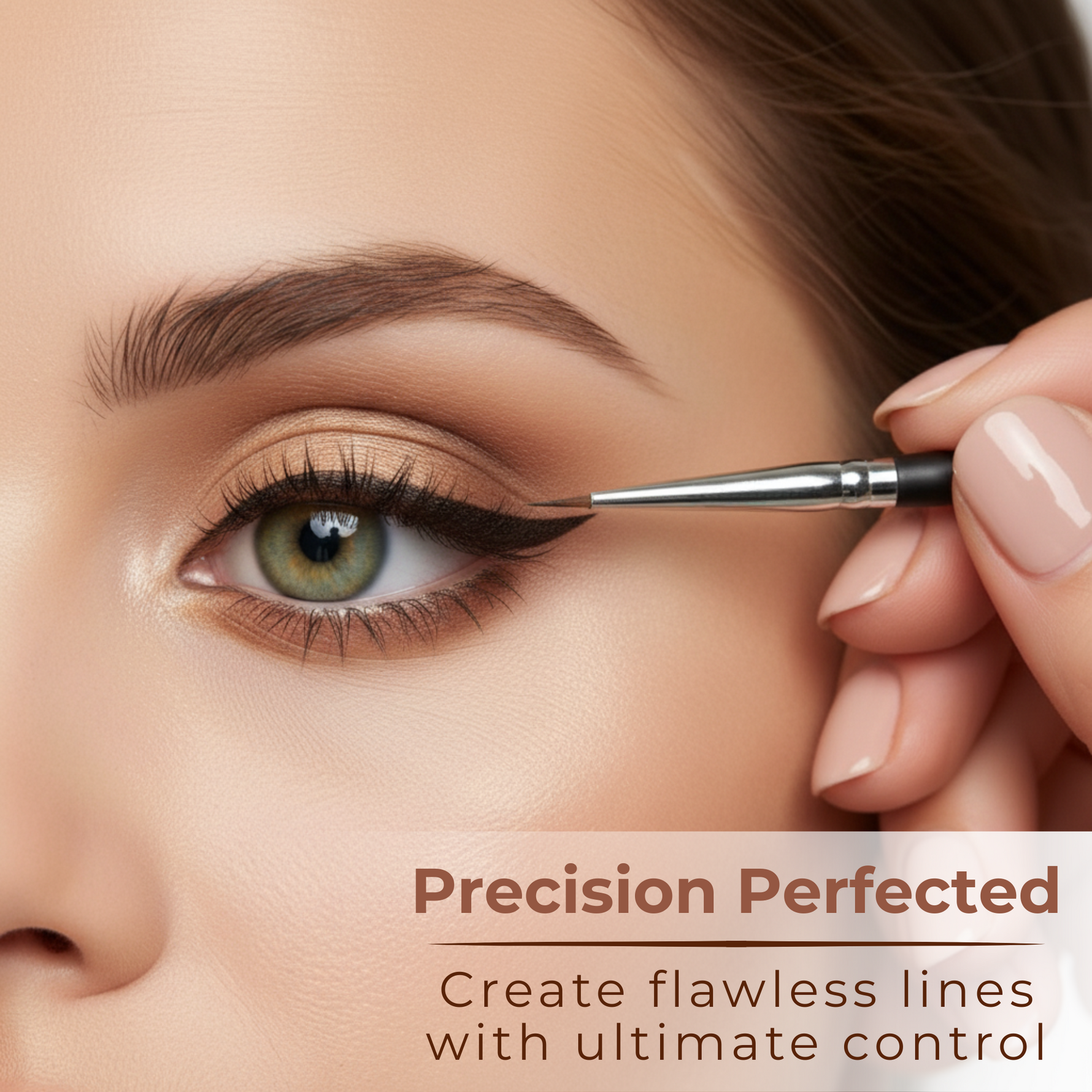Close-up of a person applying eyeliner with Mommy Makeup Pointed Eyeliner Brush, focusing on precision and control.