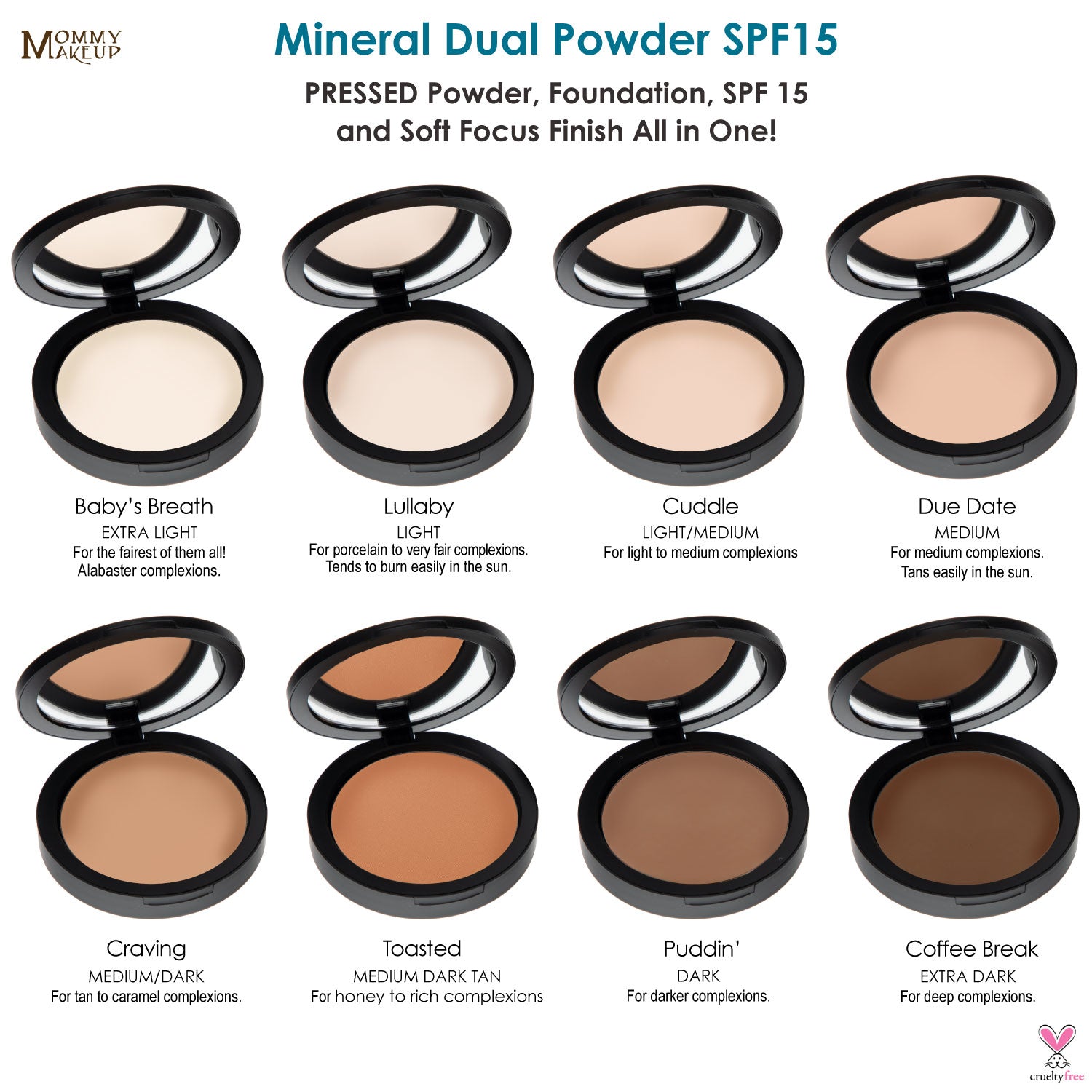 Mineral 4-in-1 Product is your PRESSED Powder, Foundation, SPF 15 and Soft Focus Finish All in One! Formulated without talc, gluten, phthalates, fragrance, GMO, parabens, or corn.