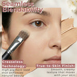 Mommy Makeup Mommy's Little Helper Concealer, Eyeshadow Base & Face Cover Up on a marble surface with promotional text about long-wearing, lightweight feel, and professional results.