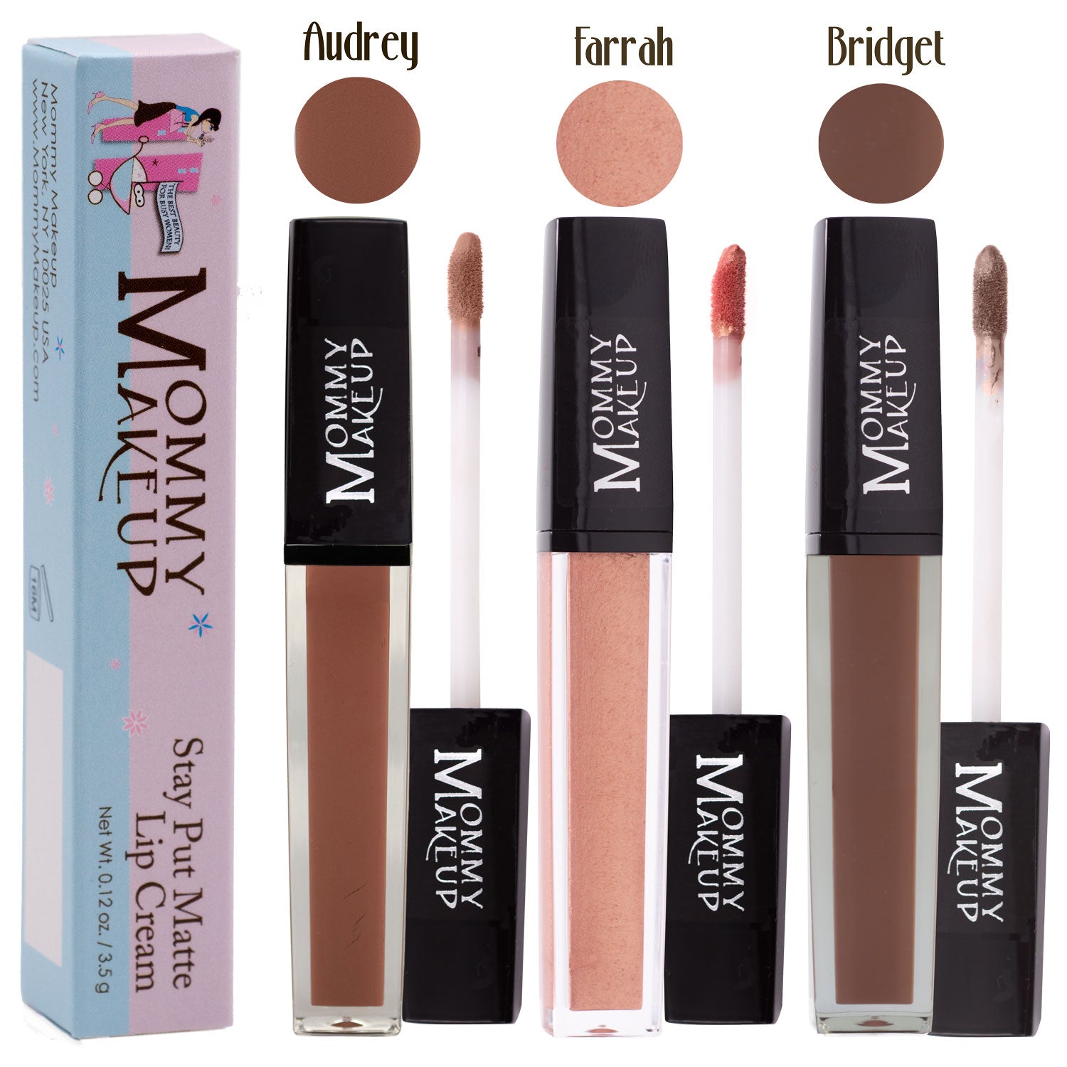 Warm, wonderful and totally kiss-proof! The *Brown Betty Bundle* delivers three chic, wearable shades that stay put from morning coffee to last call:  
- **Audrey Stay Put Matte Lip Cream** – a café brown  
- **Farrah Stay Put Matte Lip Cream** – a shimmering copper rose  
- **Bridget Stay Put Matte Lip Cream** – a toffee nude  
Wear them solo or layer for your own signature shade—no smudging, no bleeding, just stunning lips that stay put.