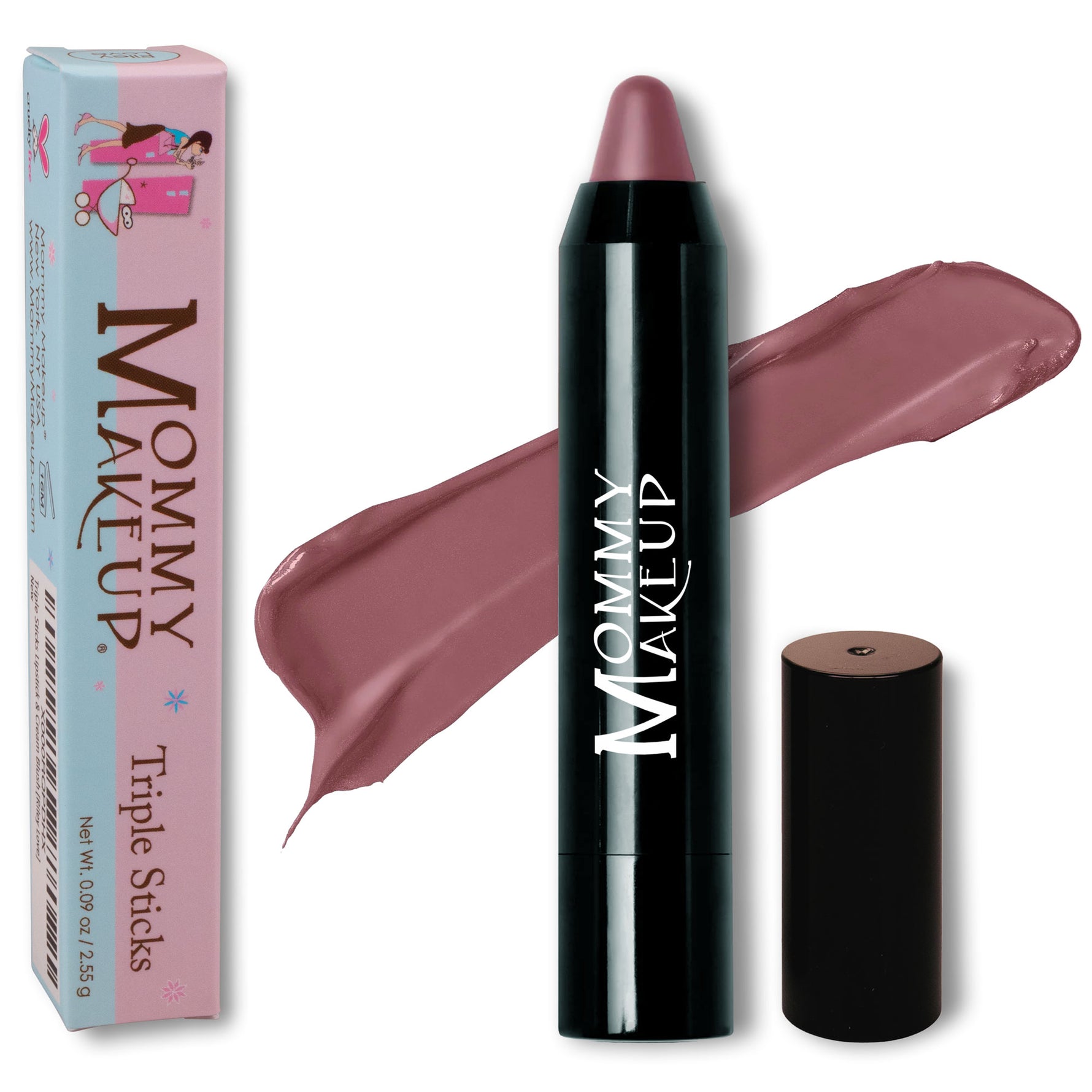 Mommy Makeup Triple Sticks in Toasted Berry - a soft mauve brown