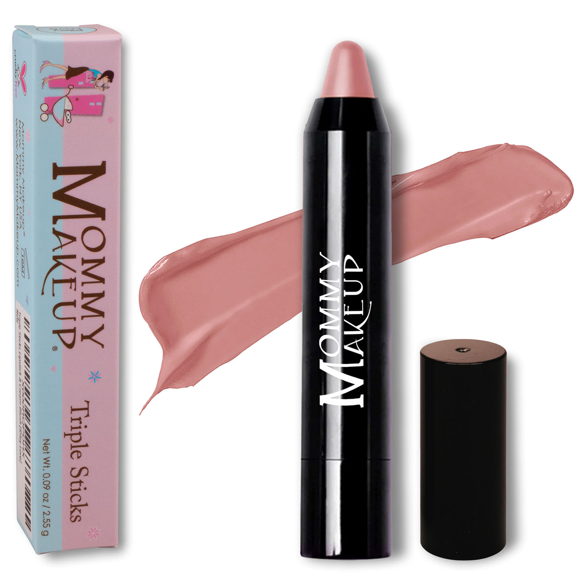 Mommy Makeup Triple Sticks in Pink-a-boo - a light sandy pink