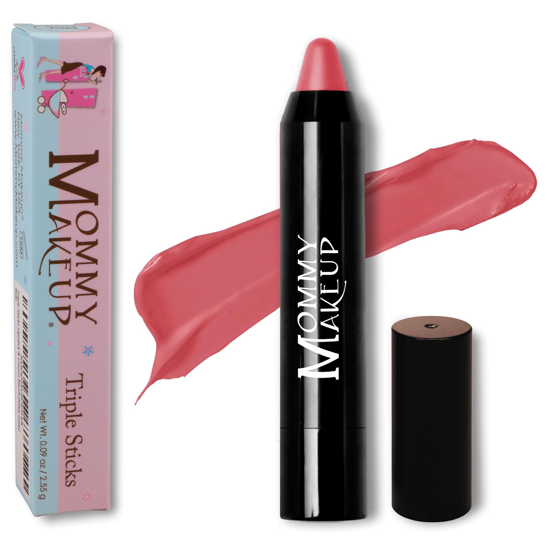 Mommy Makeup Triple Sticks in Paris Pink - a medium pink rose 