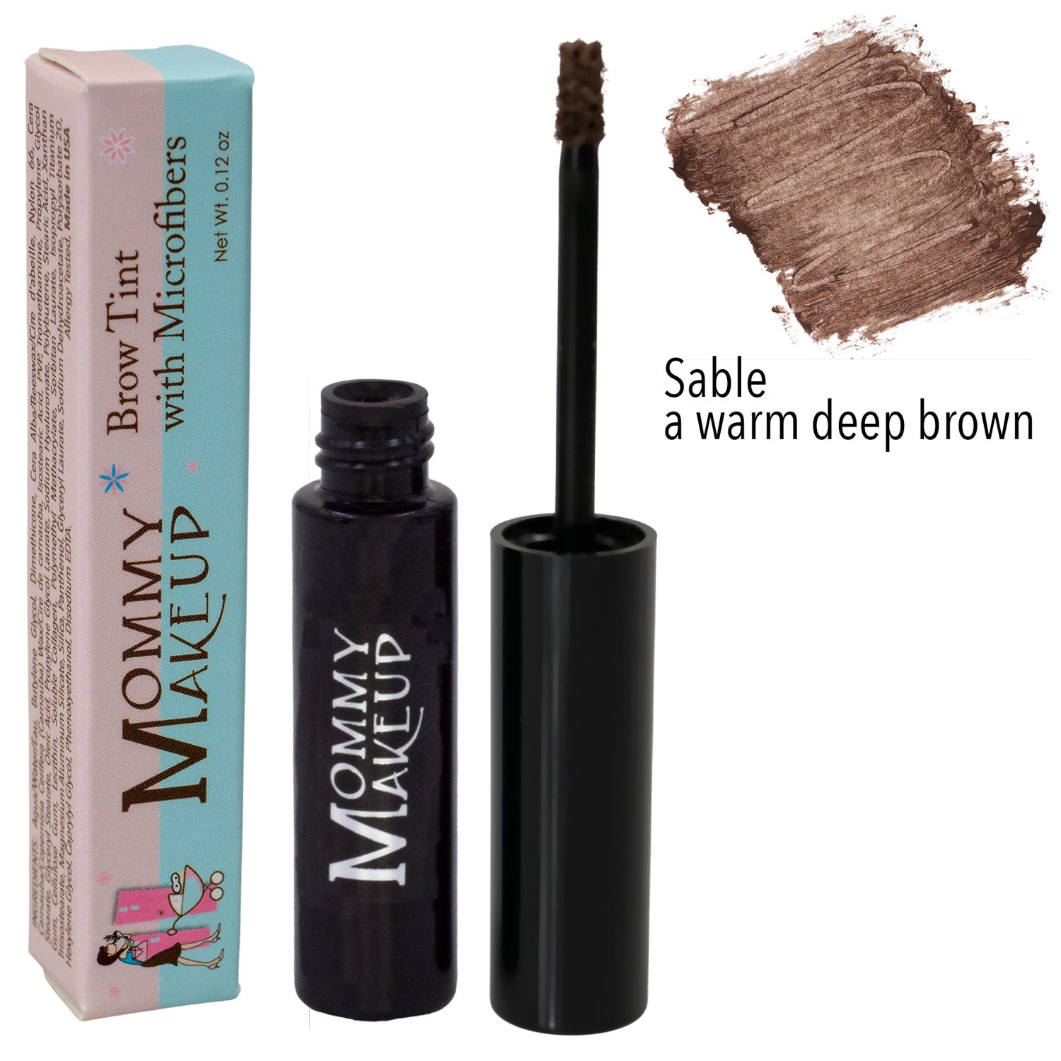 Brow Tint with Microfibers - Sable by Mommy Makeup for a balanced and bright eye! Tinted Eyebrow Gel. Clump-free, paraben-free, talc free, allergy tested, PETA certified cruelty free.
