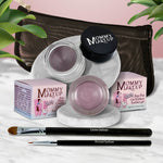 5 piece waterproof eye makeup set. Eyeliner, Eye shadow, brushes. Allergy tested, cruelty free. Made in USA. Elsa - A Pale Shimmering Lilac and Black Orchid - Luscious metallic black burgundy