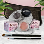 5 piece waterproof eye makeup set. Eyeliner, Eye shadow, brushes. Allergy tested, cruelty free. Made in USA. Anna - A Matte Warm Rosy Beige and Chocolate Kiss - Deep brown/black