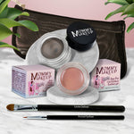 5 piece waterproof eye makeup set. Eyeliner, Eye shadow, brushes. Allergy tested, cruelty free. Made in USA. Anna - A Matte Warm Rosy Beige and Mischievous - Black with green and gold flecks