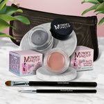 5 piece waterproof eye makeup set. Eyeliner, Eye shadow, brushes. Allergy tested, cruelty free. Made in USA. Anna - A Matte Warm Rosy Beige and Steel Magnolia - Deep grey with shimmer