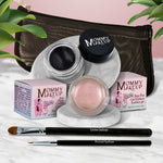 5 piece waterproof eye makeup set. Eyeliner, Eye shadow, brushes. Allergy tested, cruelty free. Made in USA. Pink Icing - A Pale Pearlized Pink and Black Beauty - Pure black