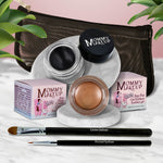 5 piece waterproof eye makeup set. Eyeliner, Eye shadow, brushes. Allergy tested, cruelty free. Made in USA. Golden Caramel - A Caramel Brown with Golden Shimmer and Black Beauty - Pure black