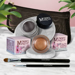 5 piece waterproof eye makeup set. Eyeliner, Eye shadow, brushes. Allergy tested, cruelty free. Made in USA. Golden Caramel - A Caramel Brown with Golden Shimmer and Chocolate Kiss - Deep brown/black