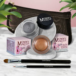 5 piece waterproof eye makeup set. Eyeliner, Eye shadow, brushes. Allergy tested, cruelty free. Made in USA. Golden Caramel - A Caramel Brown with Golden Shimmer and Steel Magnolia - Deep grey with shimmer