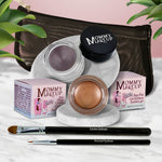 5 piece waterproof eye makeup set. Eyeliner, Eye shadow, brushes. Allergy tested, cruelty free. Made in USA. Golden Caramel - A Caramel Brown with Golden Shimmer and Black Orchid - Luscious metallic black burgundy
