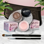 5 piece waterproof eye makeup set. Eyeliner, Eye shadow, brushes. Allergy tested, cruelty free. Made in USA. Cameo - a light nude pink and Chocolate Sizzle - Milk chocolate brown with golden shimmer and golden flecks