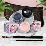 5 piece waterproof eye makeup set. Eyeliner, Eye shadow, brushes. Allergy tested, cruelty free. Made in USA. Cameo - a light nude pink and Blue Angel - A Classic Navy Blue