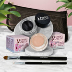 5 piece waterproof eye makeup set. Eyeliner, Eye shadow, brushes. Allergy tested, cruelty free. Made in USA. Nudetrality - a matte warm nude and Black Beauty - Pure black