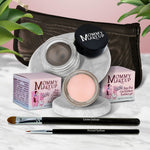 5 piece waterproof eye makeup set. Eyeliner, Eye shadow, brushes. Allergy tested, cruelty free. Made in USA. Cashmere - a matte pale bisque and Mischievous - Black with green and gold flecks